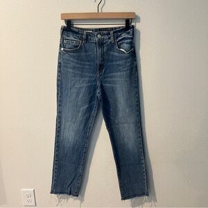 Anthropologie Pilcro The Vintage Straight Stretch Medium Wash Denim Cut Off Jean